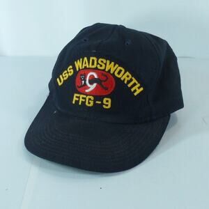 VTG USS Wadsworth FFG-9 US Navy Frigate Snapback Cap Hat Blue Cap-10 Veteran